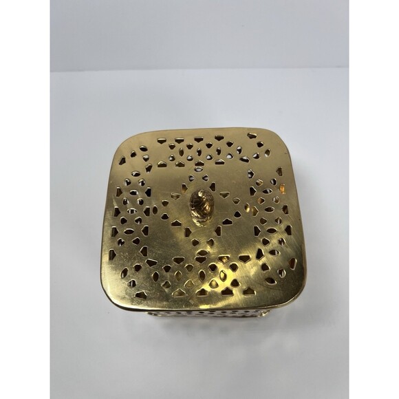 Brass Oriental Cricket Box Cage Pierced Cut‎ Out Metal Art 3.5”X 4” Trinket Box - Picture 3 of 8